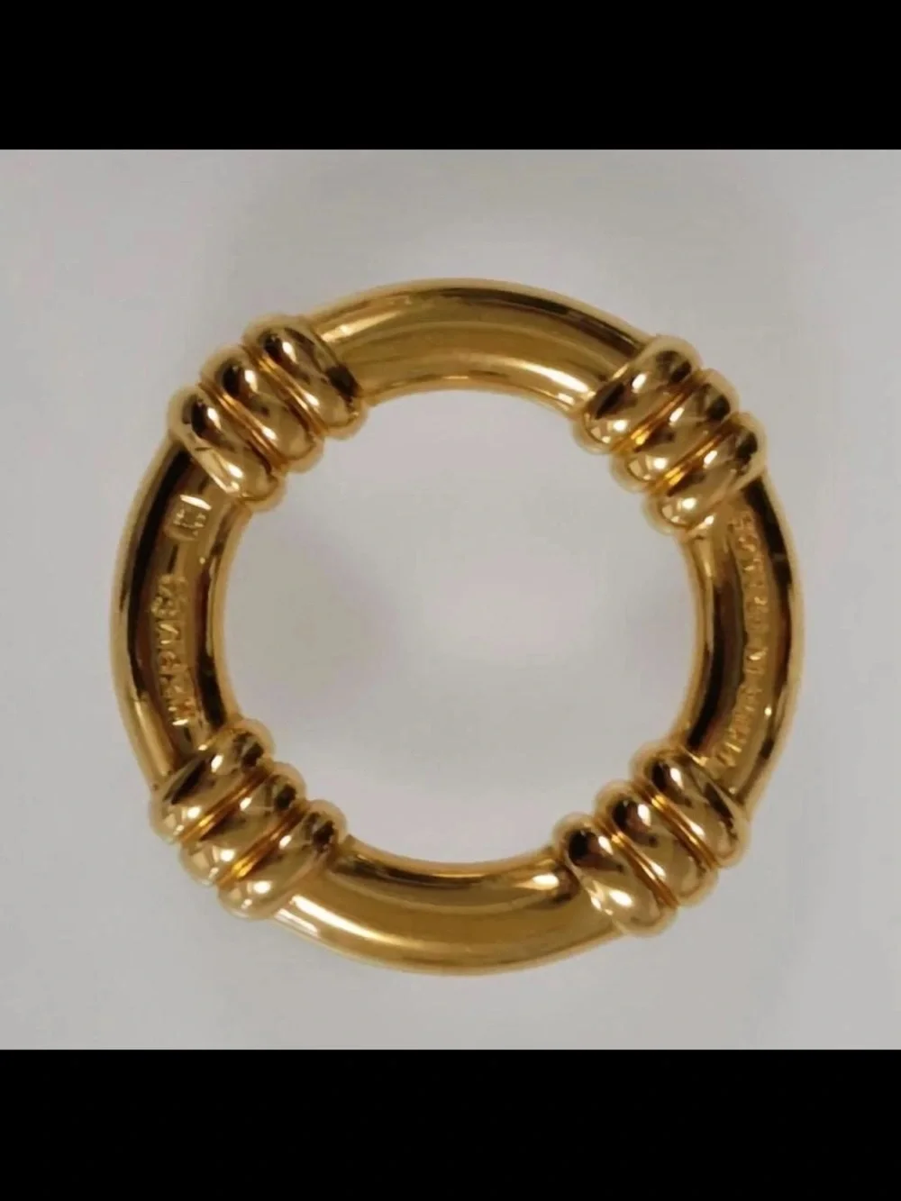 Hermes Shiny Gold Scarf Ring Charm with Ribbed Accents